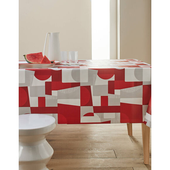Nappe toile cir&eacute;e imprim&eacute; Patch duo (gris / rouge)