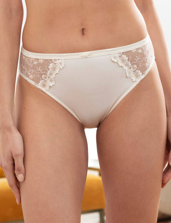 Culotte forme midi Oliena microfibre et tulle brodé  - lot de 2 (ivoire)