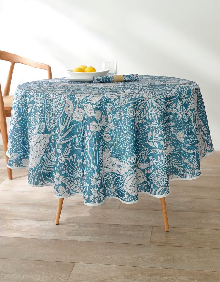Nappe anti-taches motif floral (bleu canard)