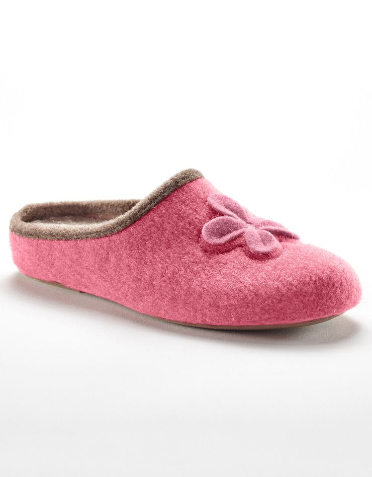 Chaussons mules fleur appliquée - largeur confort (framboise) Chaussons mules fleur appliquée - largeur confort (framboise)