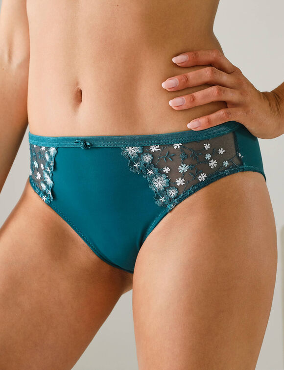 Culotte forme midi Oliena microfibre et tulle brodé  - lot de 2 (émeraude)