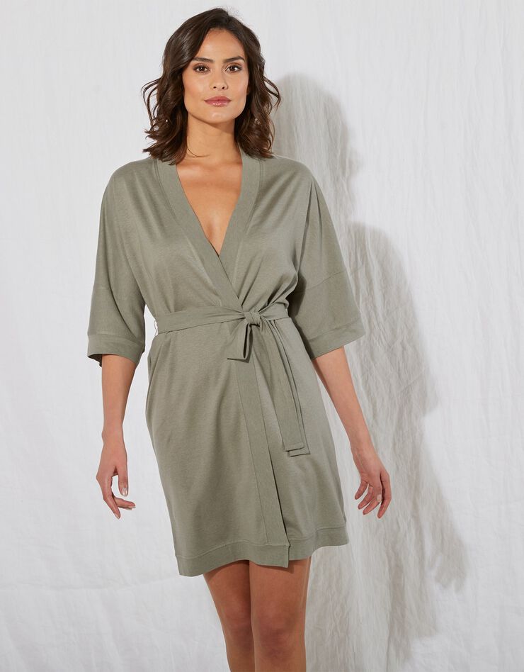 Peignoir kimono uni - coton modal (kaki) Peignoir kimono uni - coton modal (kaki)