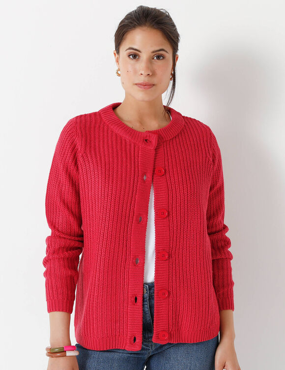 Gilet boutonné en maille anglaise (framboise)
