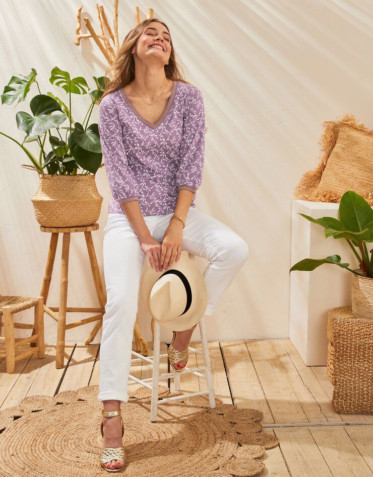 Tee-shirt manches 3/4 imprimé bicolore (lilas) Tee-shirt manches 3/4 imprimé bicolore (lilas)