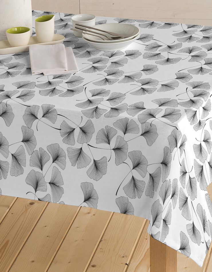 Nappe tissu enduit imprimé ginkgo (gris)