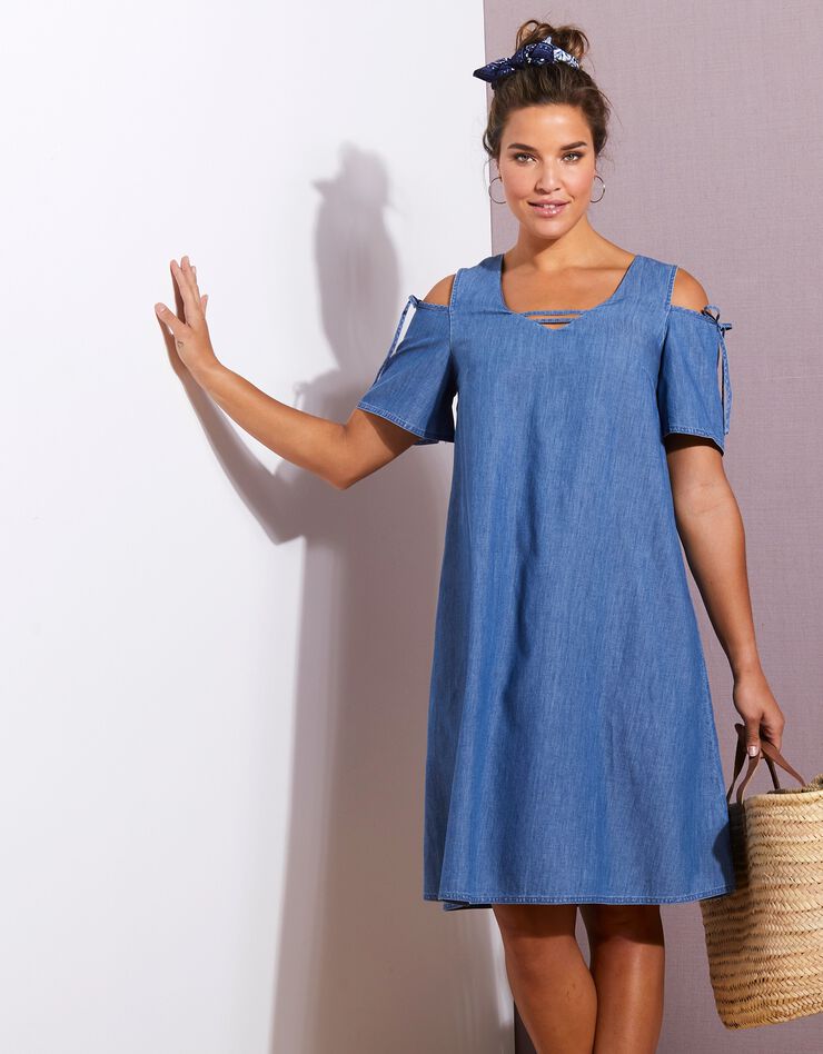 Robe en denim léger - épaules dénudées (stone) Robe en denim léger - épaules dénudées (stone)