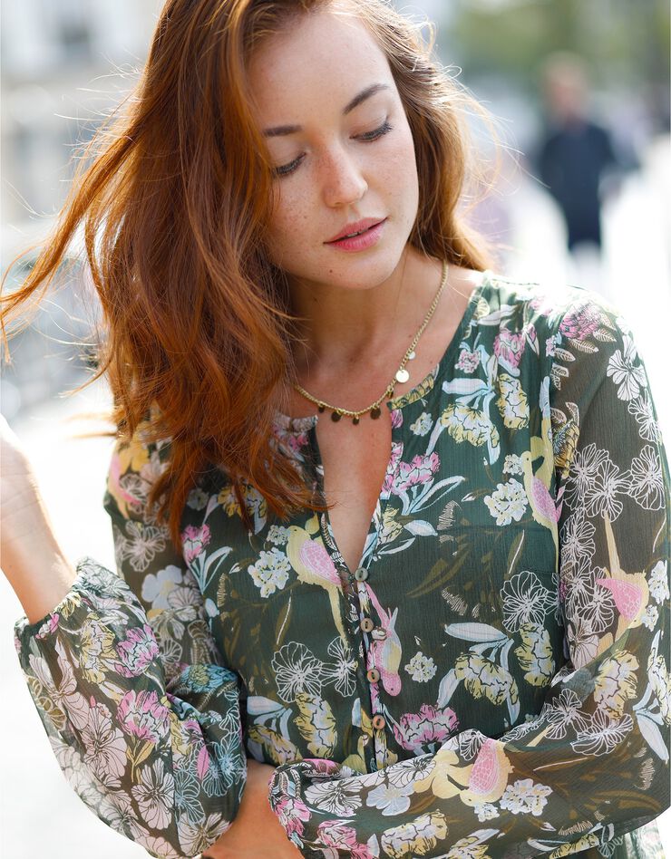 Robe voile imprimé floral  (kaki)