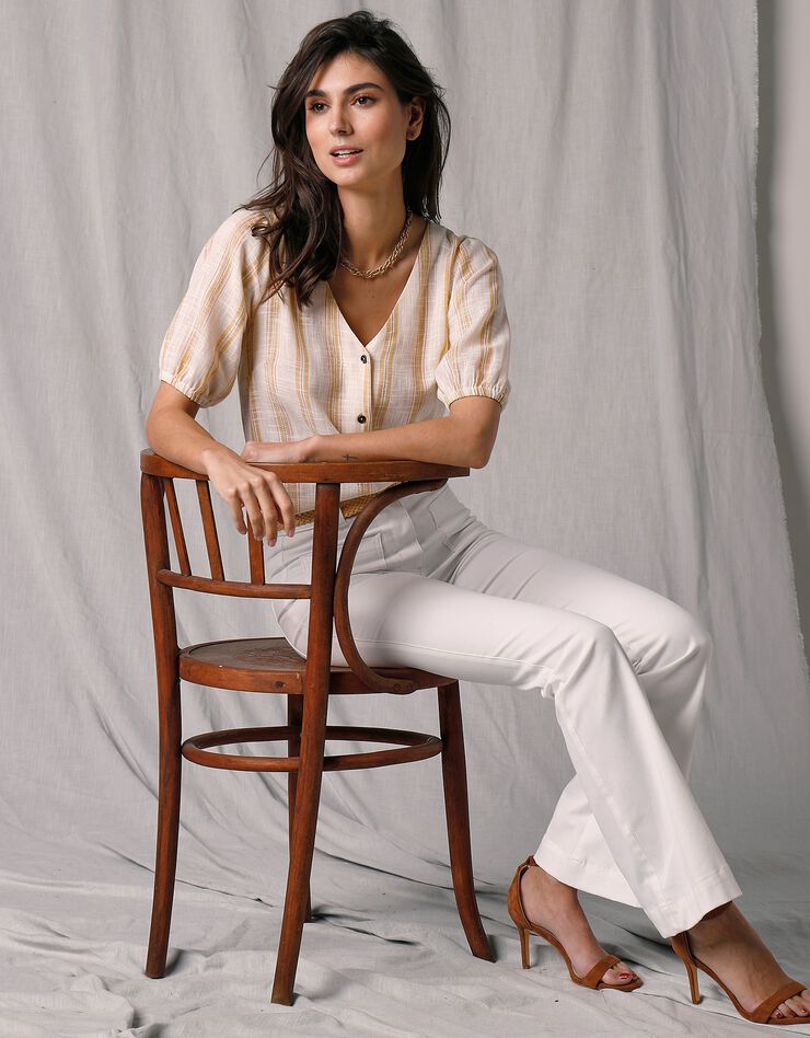 Blouse boutonnée rayée manches aux coudes (blanc cassé / jaune) Blouse boutonnée rayée manches aux coudes (blanc cassé / jaune)