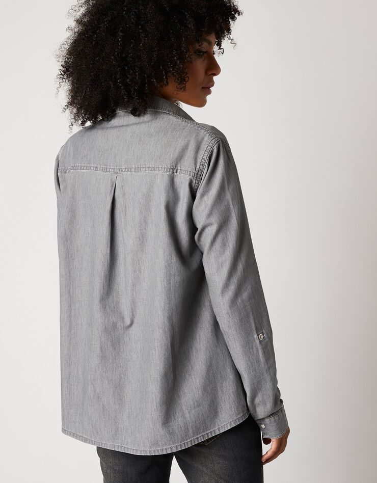 Chemise jean brodé coeur (gris) Chemise jean brodé coeur (gris)