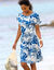 Robe courte imprimée manches courtes (écru / bleu)