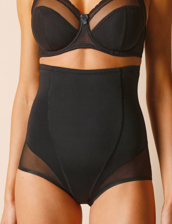 Culotte taille haute maille et tulle gainant (noir)