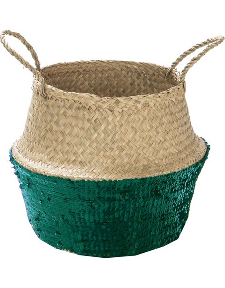 Panier de rangement en raphia et sequins (vert foncé)