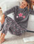 Pyjama pantalon polaire "étoiles", toucher peluche (gris / rose)