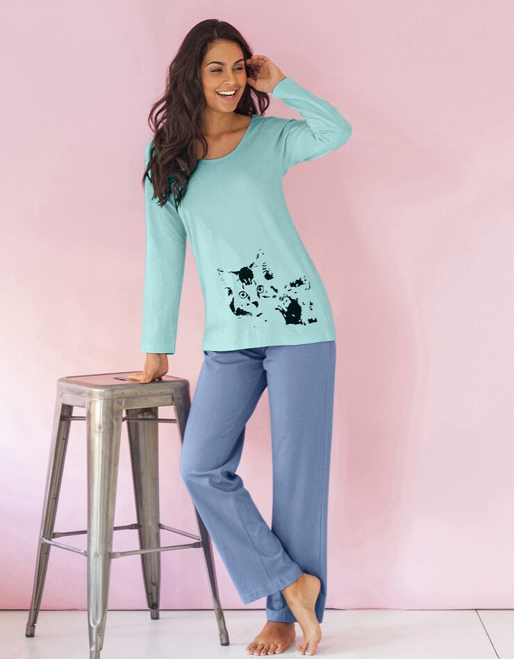 Pyjama imprimé chat - lot de 2 (pêche + céladon)