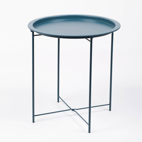 Table d'appoint métal, plateau coloré (bleu paon)