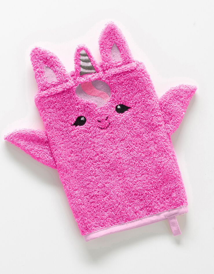 Collection éponge enfant brodée licorne coton - 380 g/m² (fuchsia)