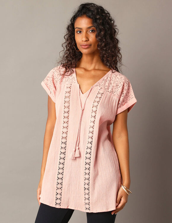 Tunique unie, dentelle et crépon (rose blush)