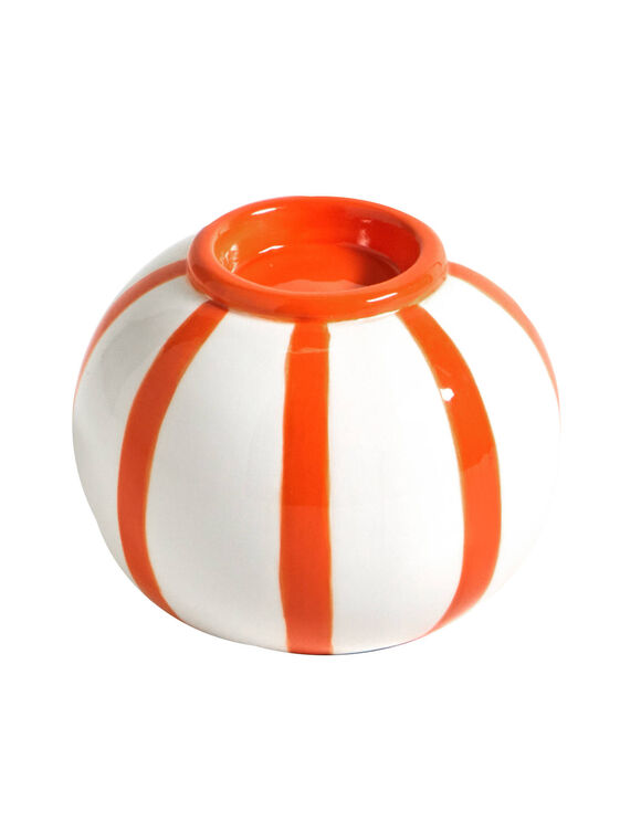 Bougeoir rond rayures orange (blanc/orange)