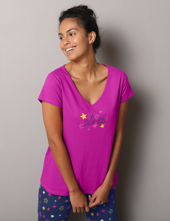 T-shirt de pyjama manches courtes imprimé Estrella  (fuchsia)