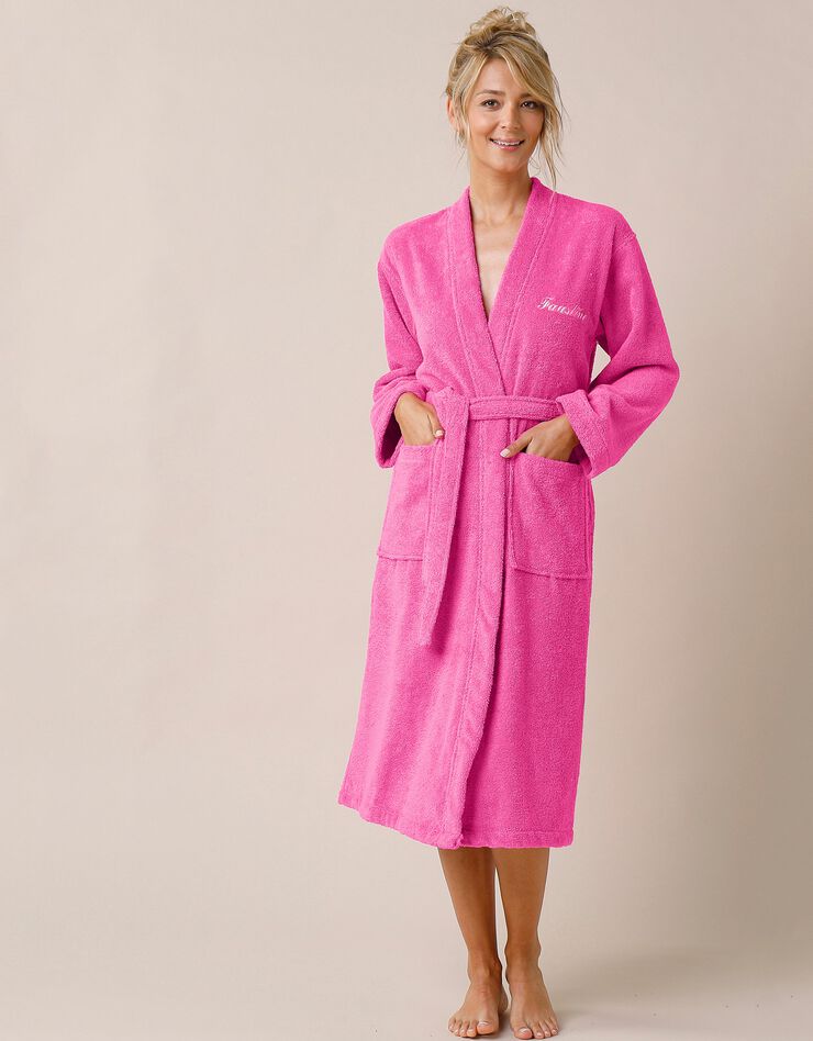 Peignoir mixte adulte uni coton éponge bouclette col kimono personnalisé (fuchsia) Peignoir mixte adulte uni coton éponge bouclette col kimono personnalisé (fuchsia)