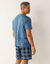 Pyjama short coton carreaux manches courtes (bleu grisé)