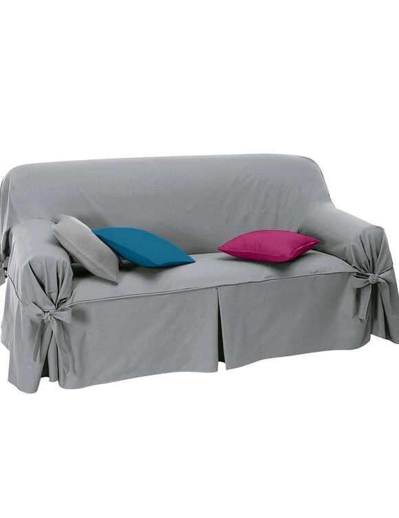 Housse bachette coton uni nouettes fauteuil canap&eacute;s (gris perle)
