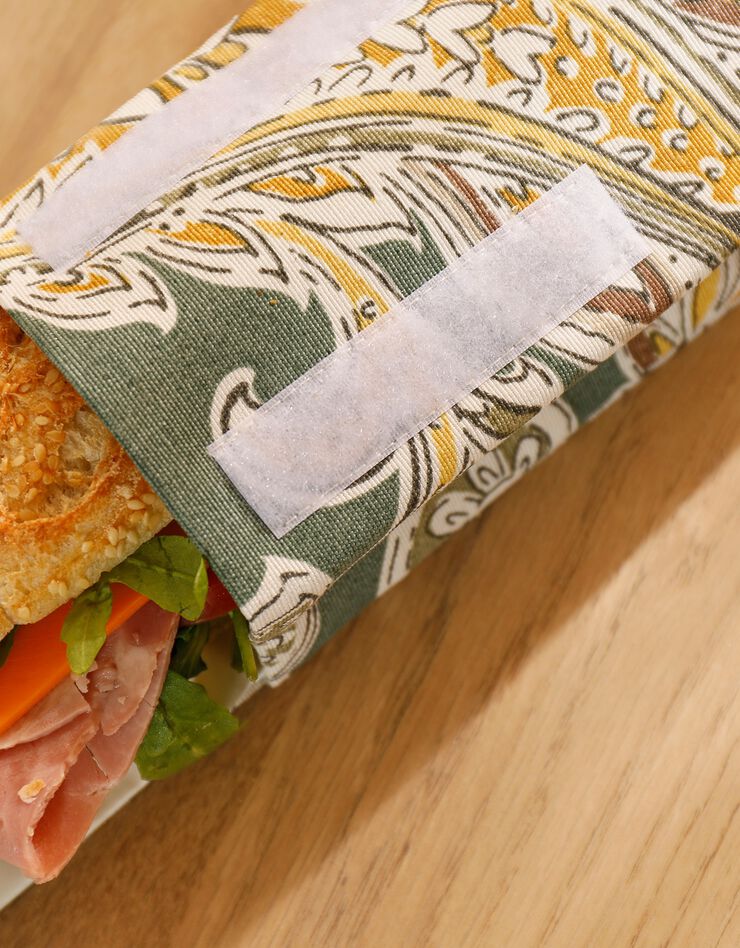 Pochette alimentaire en tissu pour sandwich baguette - collection upcycling (vert)