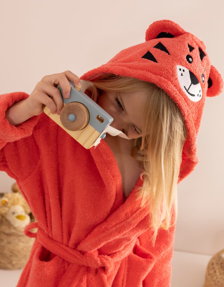 Peignoir de bain enfant personnalisable tigre à capuche (corail)