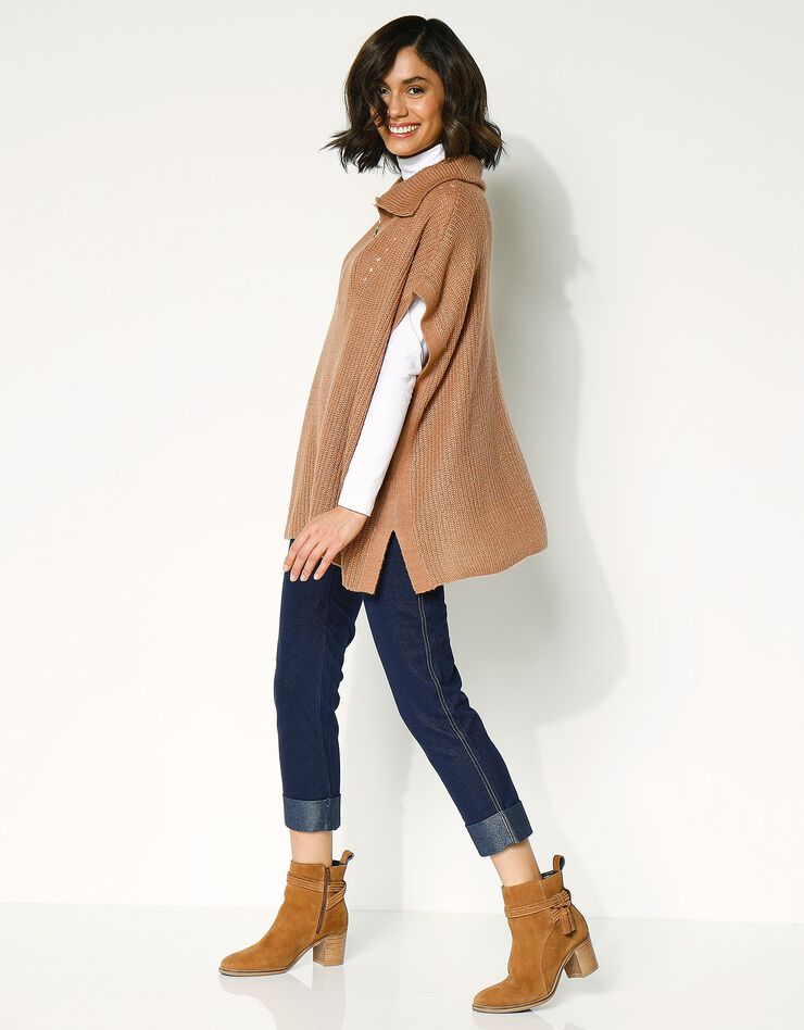 Pull poncho zippé manches courtes (noisette) Pull poncho zippé manches courtes (noisette)