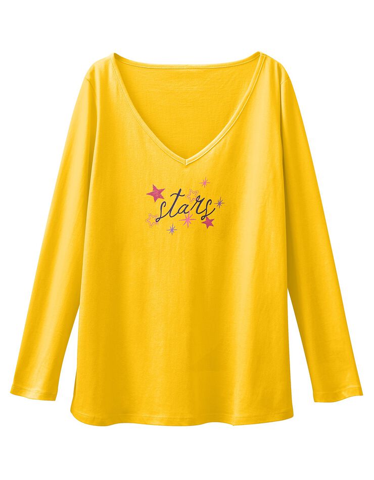 Tee-shirt de pyjama manches longues imprimé Estrella (jaune) Tee-shirt de pyjama manches longues imprimé Estrella (jaune)