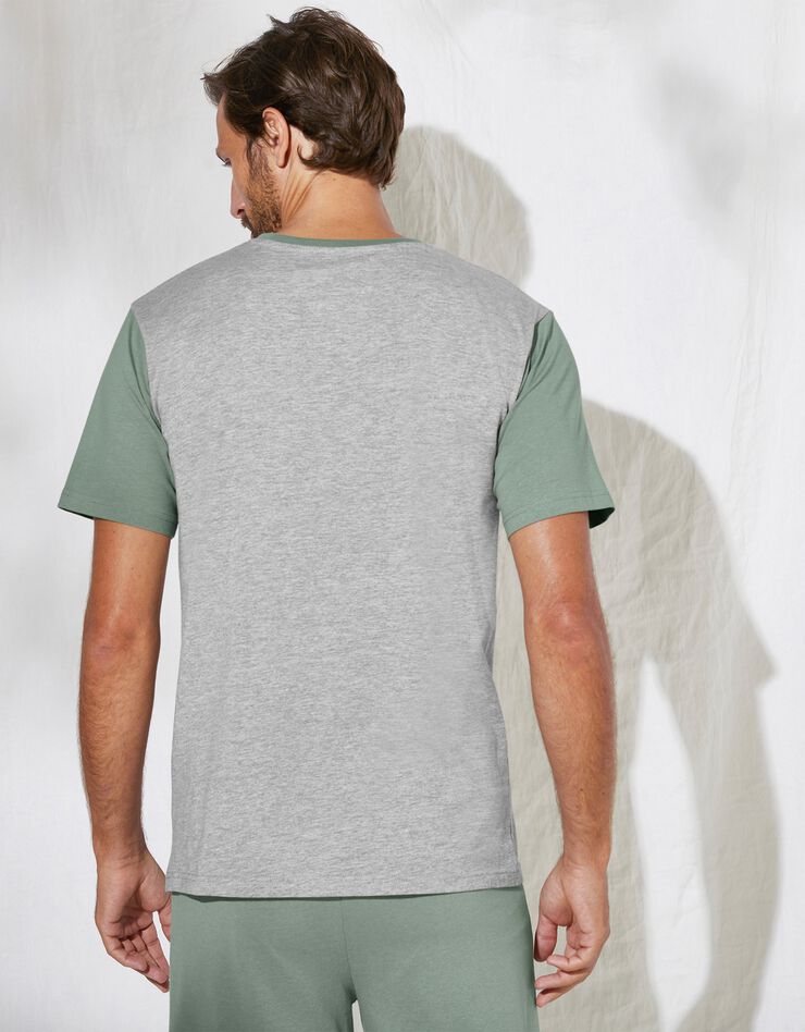 Tee-shirt pyjama bicolore manches courtes (gris / vert)