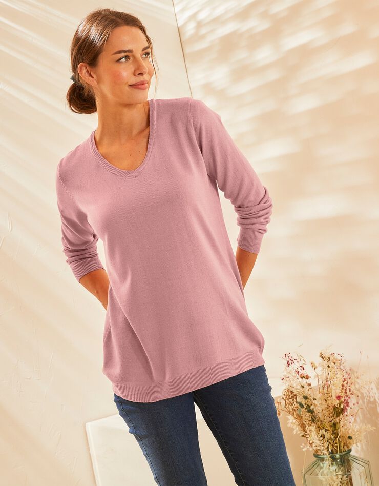 Pull col V toucher cachemire (rose grisé) Pull col V toucher cachemire (rose grisé)