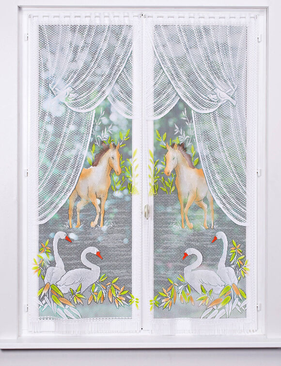 Vitrage droit peint motif chevaux finition passe-tringle - la paire (peint)