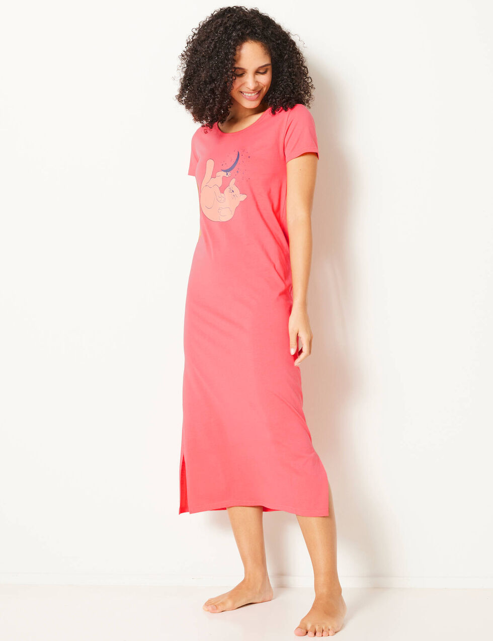 Chemise De Nuit Longue Manches Longues Imprimé "tortue", Framboise