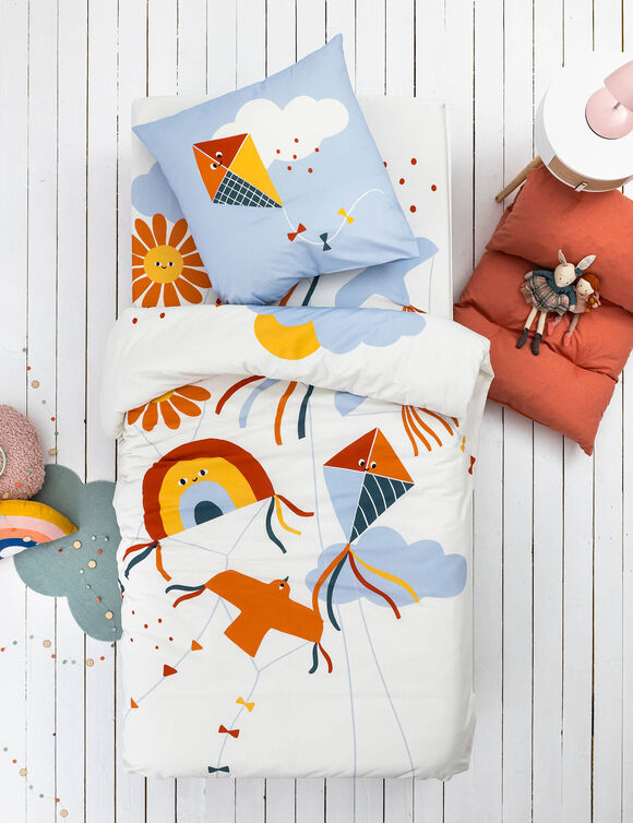 Linge de lit enfant Cerf volant imprimé, coton (écru)