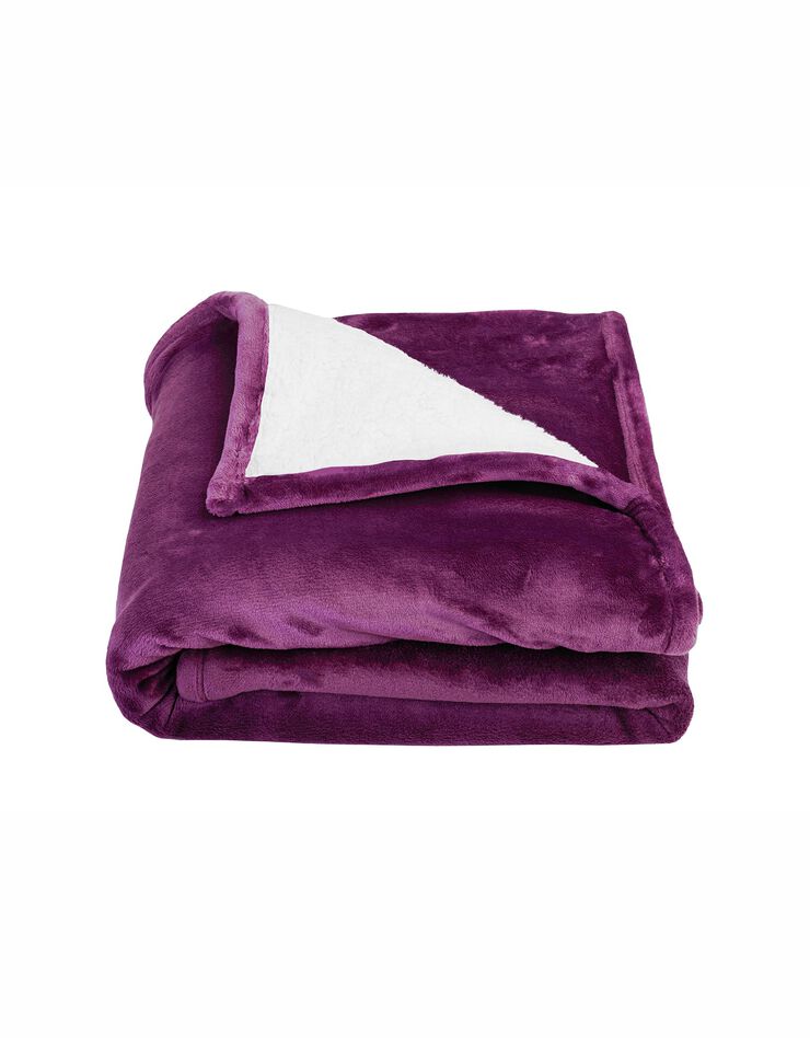 Couverture double face polaire et sherpa (aubergine)