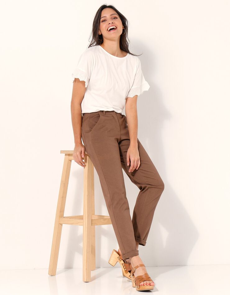 Pantalon twill coupe mom découpes fantaisie (chocolat) Pantalon twill coupe mom découpes fantaisie (chocolat)