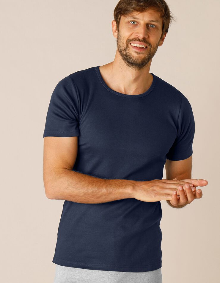 Tee-shirt sous-vêtement homme col rond manches courtes coton - lot de 2 (marine) Tee-shirt sous-vêtement homme col rond manches courtes coton - lot de 2 (marine)