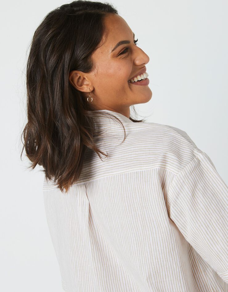 Chemise manches coudes imprimé rayé, spécial petites (beige / blanc) Chemise manches coudes imprimé rayé, spécial petites (beige / blanc)