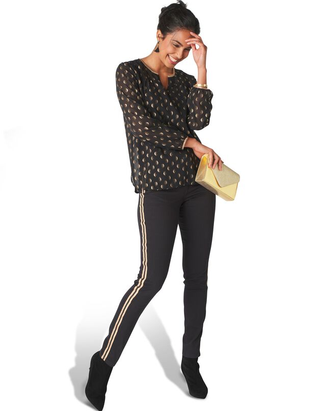 Pantalon fuselé bandes latérales dorées (noir)