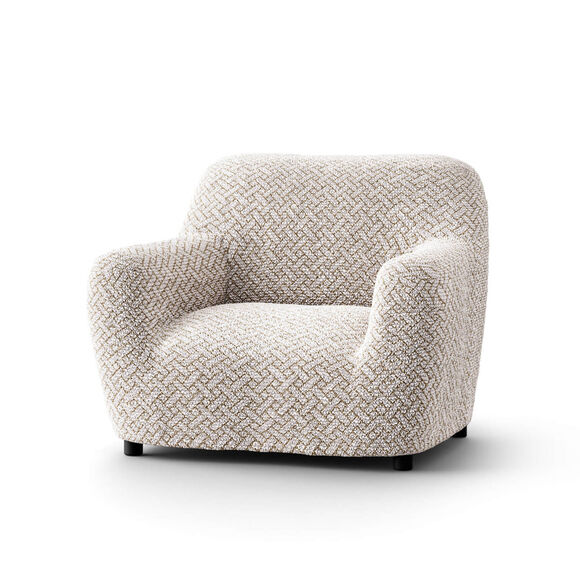 Housse bi-extensible microfibre gaufr&eacute;e graphique pour fauteuil et canap&eacute; (beige)