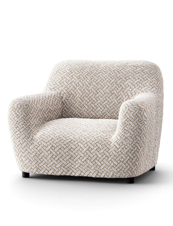 Housse bi-extensible microfibre gaufrée graphique pour fauteuil et canapé (beige)