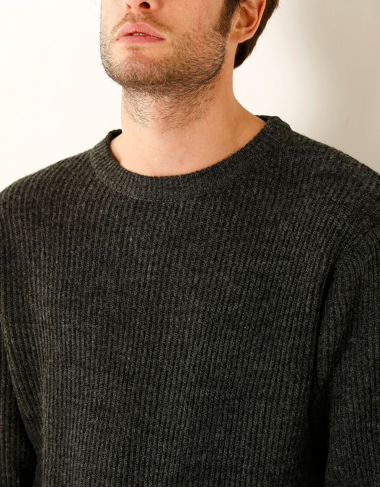Pull col rond côte anglaise 30% laine (anthracite)