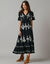 Robe longue bohème, imprimé effet broderie (noir / beige)