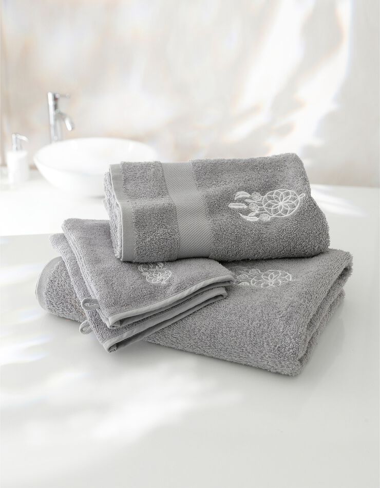 Éponge coton broderie attrape rêves - 420g/m² (gris)