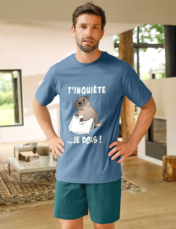 Pyjama short manches courtes marmotte (bleu / vert)