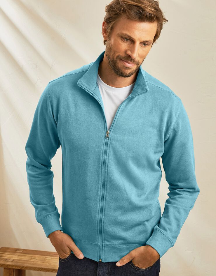 Sweat entièrement zippé uni (bleu vert)
