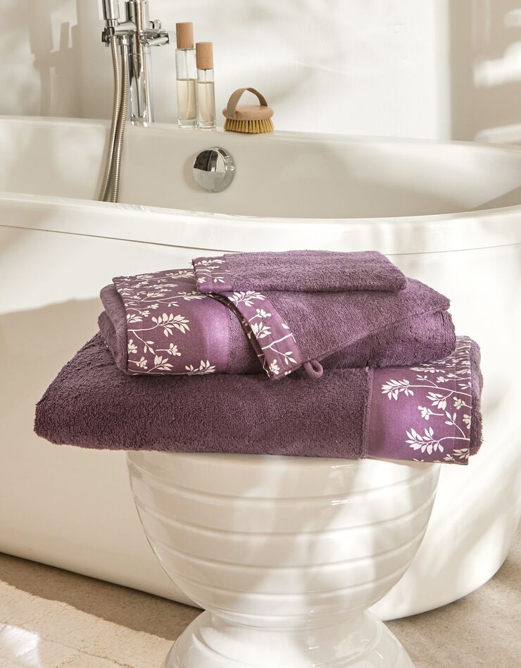 Éponge coton bouclette 420 g/m2 liteau motif floral (aubergine) Éponge coton bouclette 420 g/m2 liteau motif floral (aubergine)