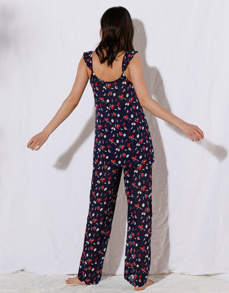 Pyjama viscose fines bretelles imprimé « citrons » (marine / rouge) Pyjama viscose fines bretelles imprimé « citrons » (marine / rouge)