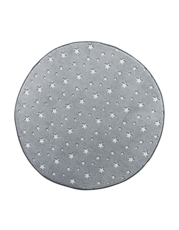 Tapis flanelle imprimé étoiles phosphorescentes - rond (gris) Tapis flanelle imprimé étoiles phosphorescentes - rond (gris)